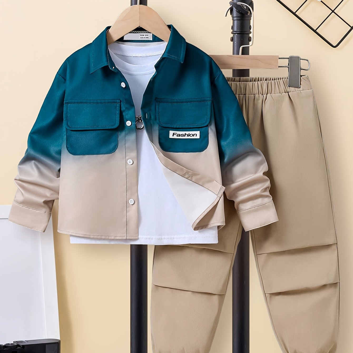 Boys 2-Piece Casual Set Long Sleeve Gradient Shirt and Jogger Pants Spring Fall