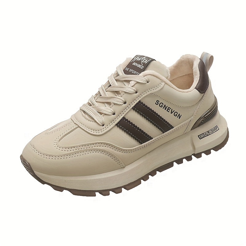Women’s Low-Top Sneakers Beige Striped Anti-Slip Breathable All-Season Shoes