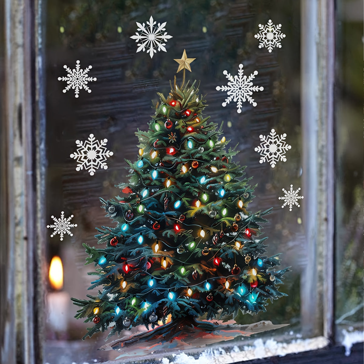 Adhesivo para ventana de Navidad, copo de nieve y decoración de árbol, 30.48cm x 40.64cm, PVC autoadhesivo