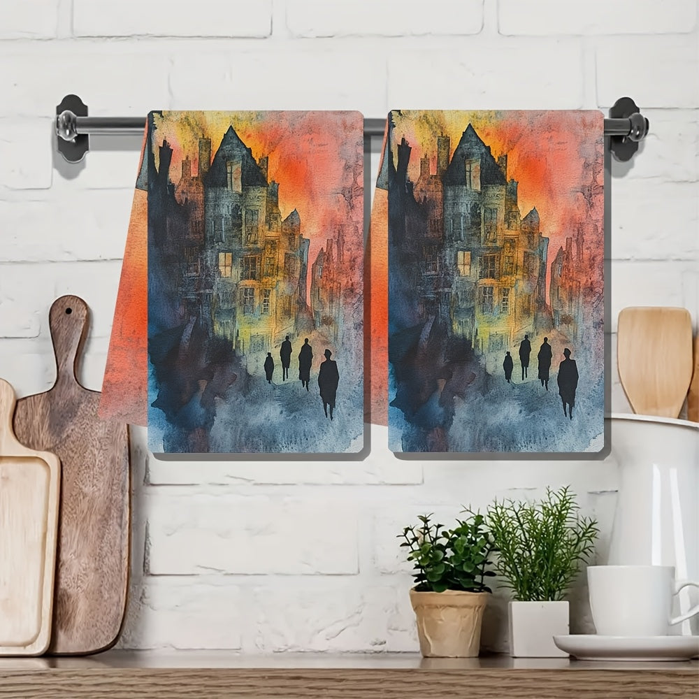 Toallas de cocina de paisaje urbano al atardecer ultra suaves y absorbentes 40x60cm