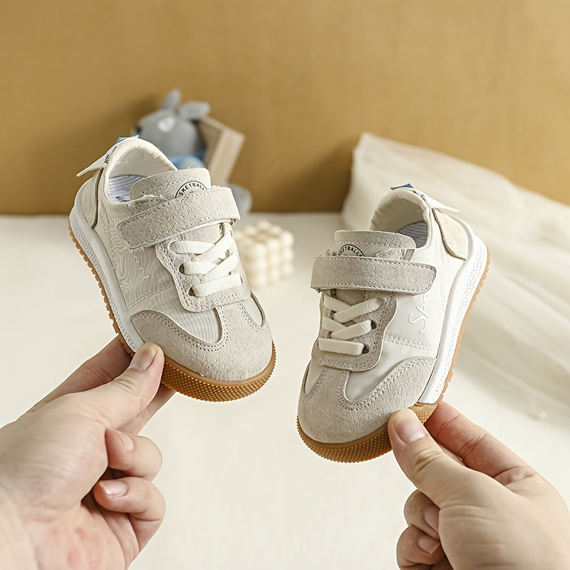 Kids' All-Season Nylon Microfiber Synthetic Leather Sneakers with Soft Sole and Hook-and-Loop Fastener