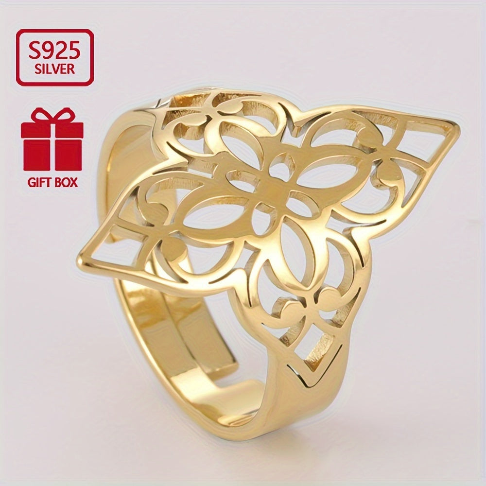Sterling Silver Ethnic Style Lucky Flower Ring for Women