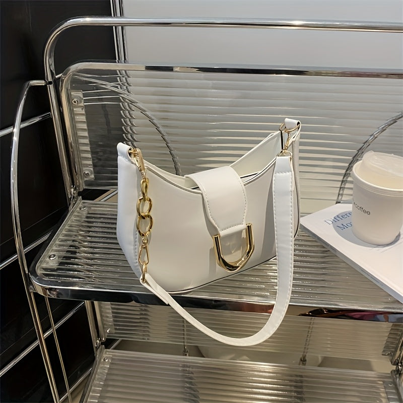 1 dona Elegant Ayollar uchun Yelka Sumkasi - Mustahkam rangli sun'iy charm, tugmachali yopiq, o'rnatilgan tasma, bo'yalgan qirralar, sun'iy charm astarli clutch, tasodifiy chiqishlar, kundalik ishga borish, uchrashuvlar, ta'til uchun.