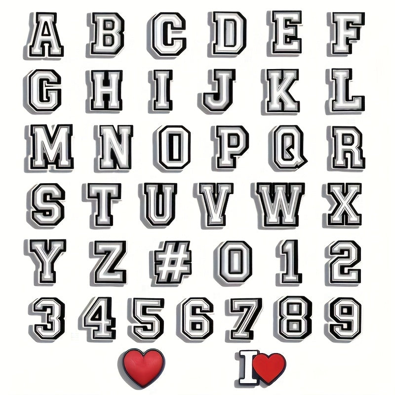 39pcs Alphabet and Number Charms Set for Shoes, Flip Flops, Beach Bags