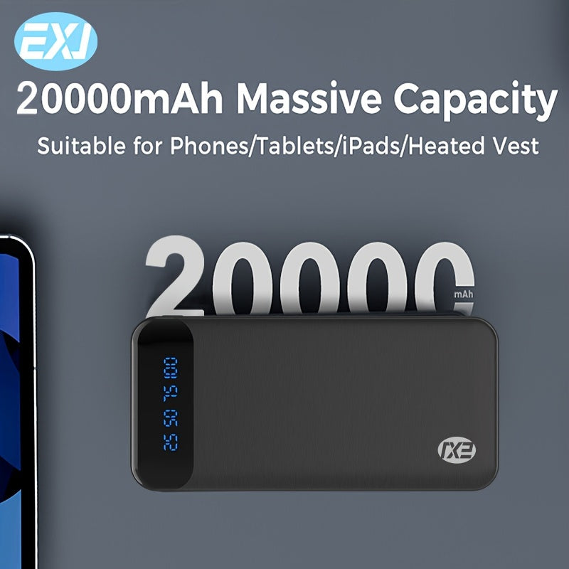 LED displeyli 20000mAh quvvat banki USB Type-C Micro kirish portativ zaryadlovchi iOS Android uchun