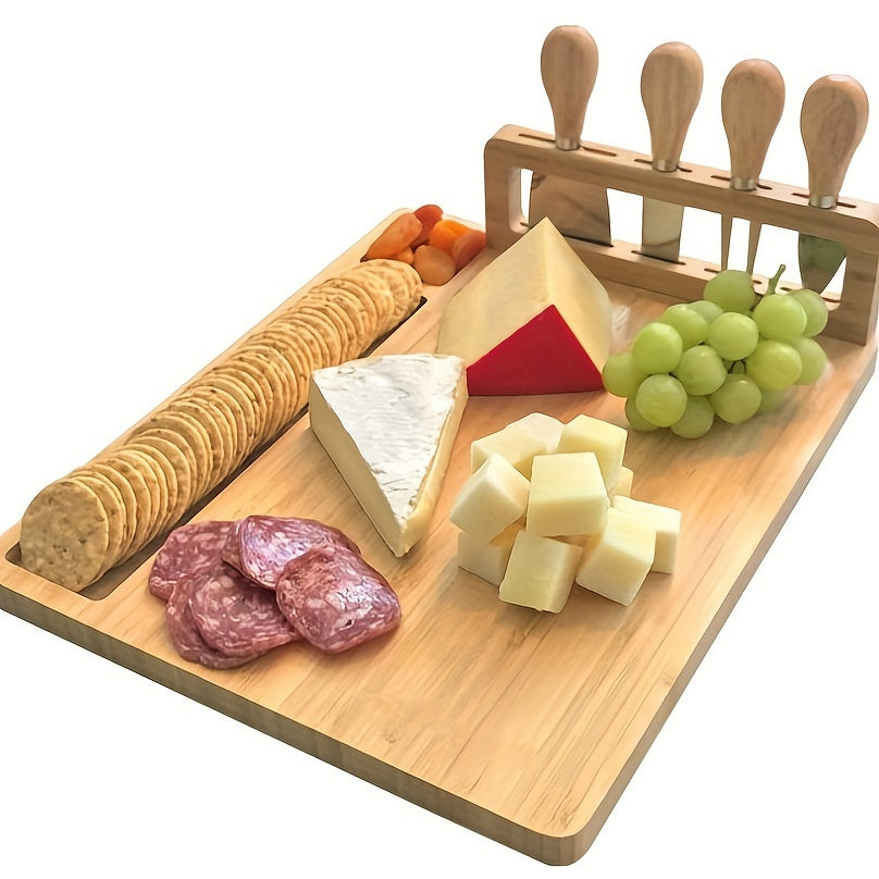Bamboo Cheese Board Set with Knife for Serving Cheese Fruit and Nuts