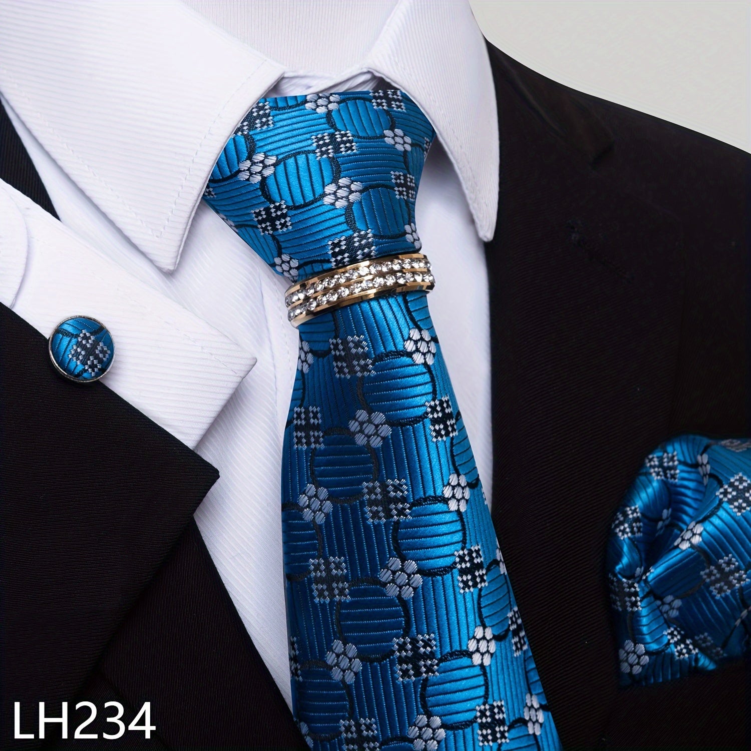 Erkaklar uchun rasmiy ish va to'y kiyimlari to'plami, chiziqli gul naqshli galstuk, cho'ntak sharlari, manşetli kalitlar va uzuk bilan