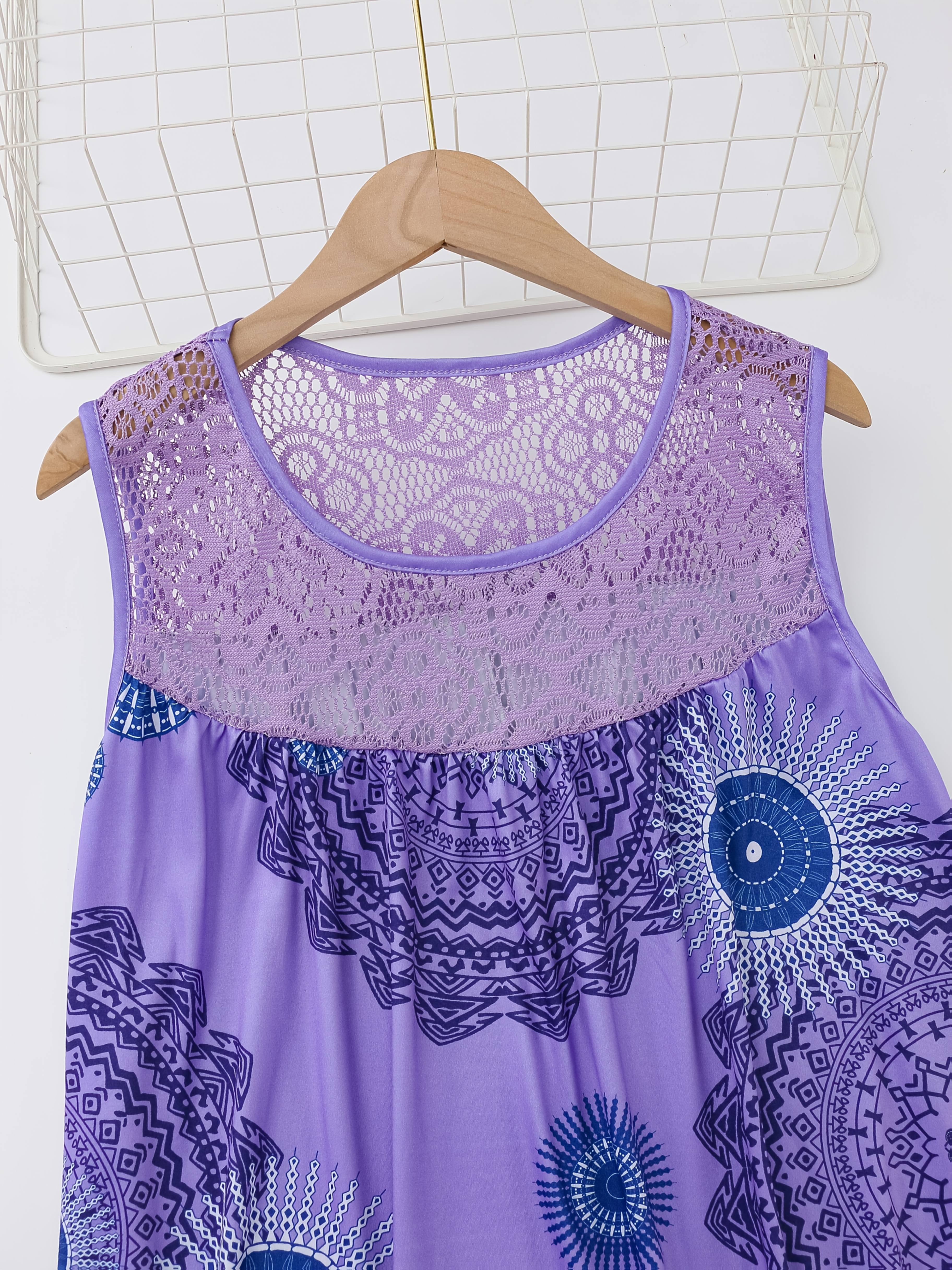 Plus Size Women's Sleeveless Nightgown Blue Purple Paisley Lounge Sleepwear