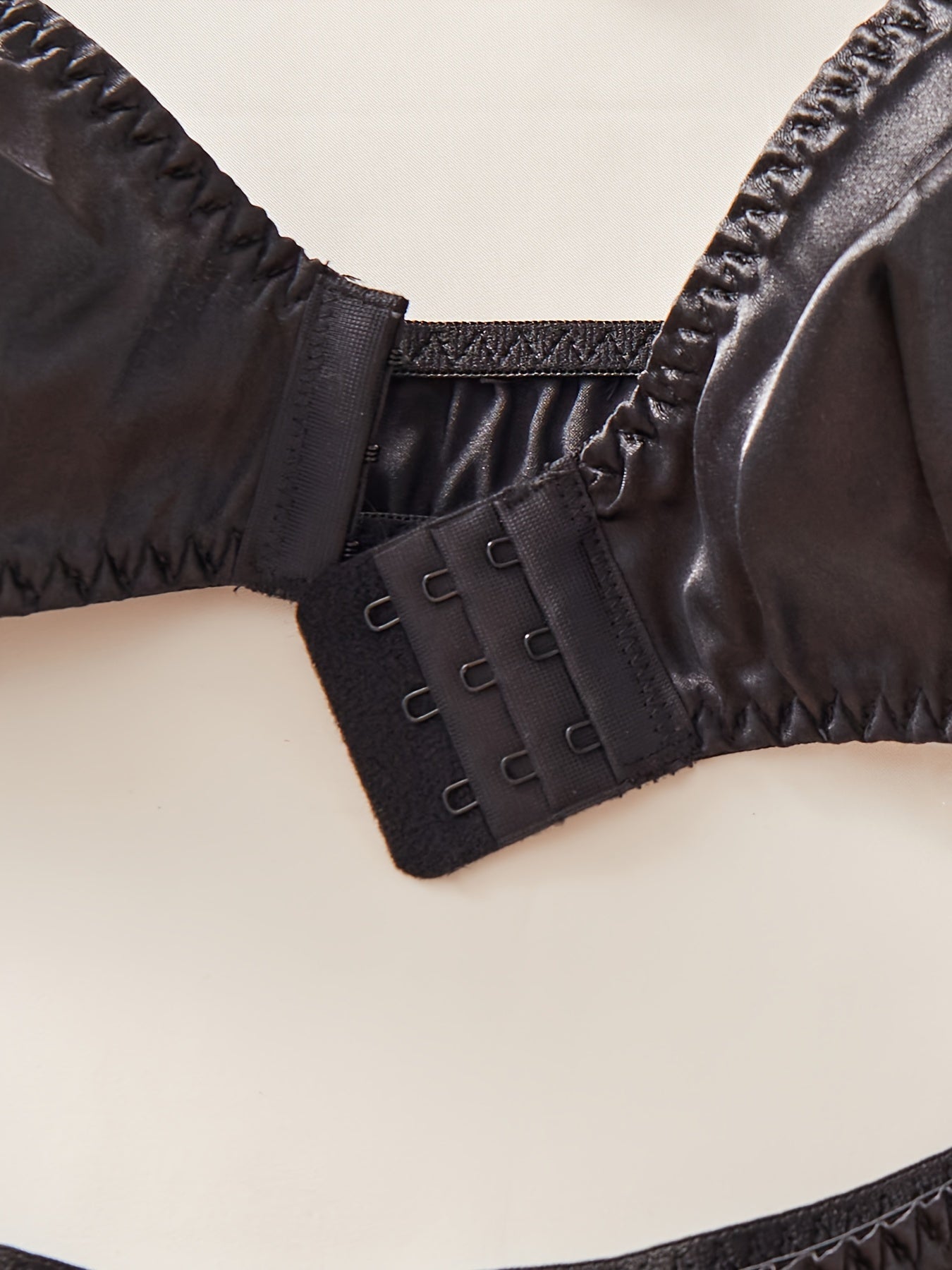 Solid Color Lingerie Set with Glossy Fabric, Matching Bra and Thong