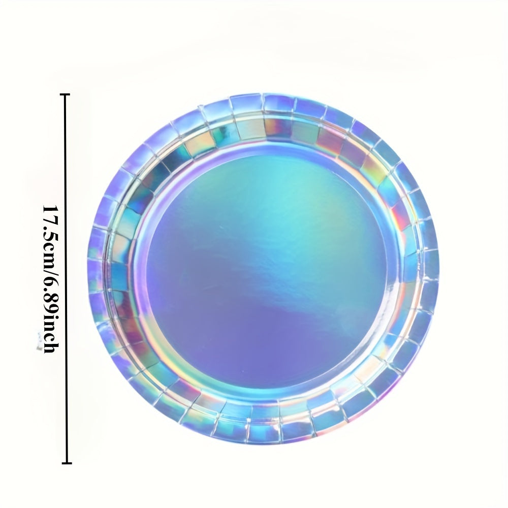 Holographic Paper Plates and Cups Set of 8 for Parties and Picnics