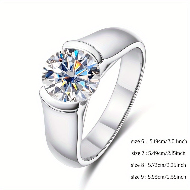 Unisex Moissanite Engagement Ring 2 Carat Sterling Silver Prong Set Wedding Jewelry