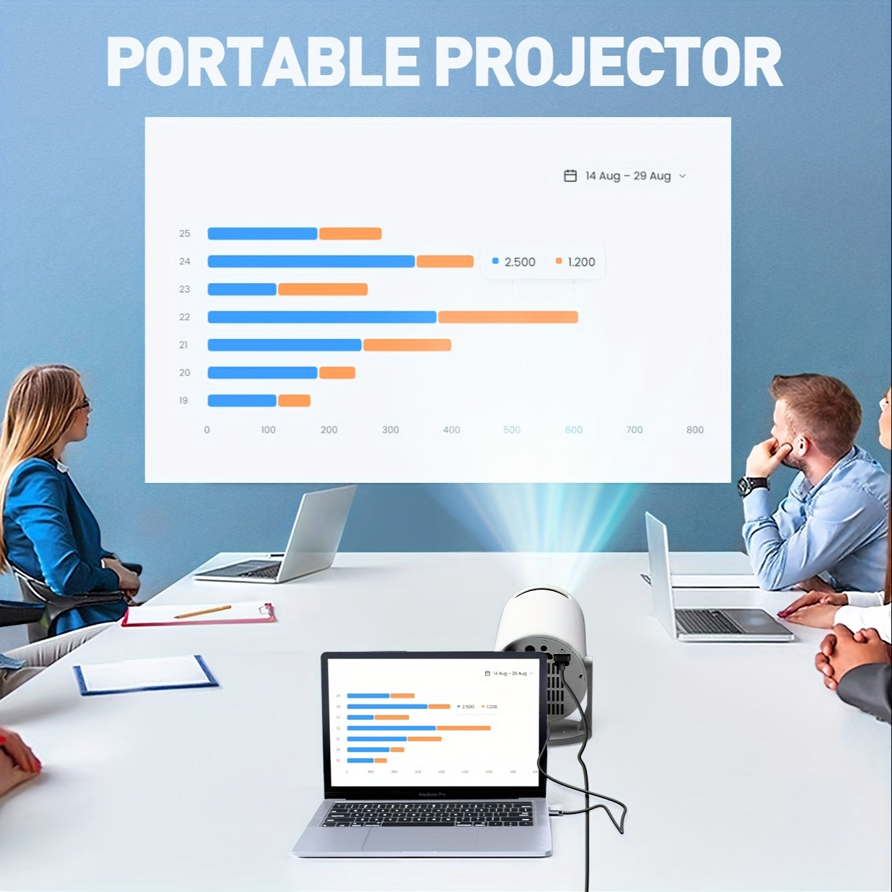 Mini Portable Projector with Wired Speakers 1080P HD Large Screen