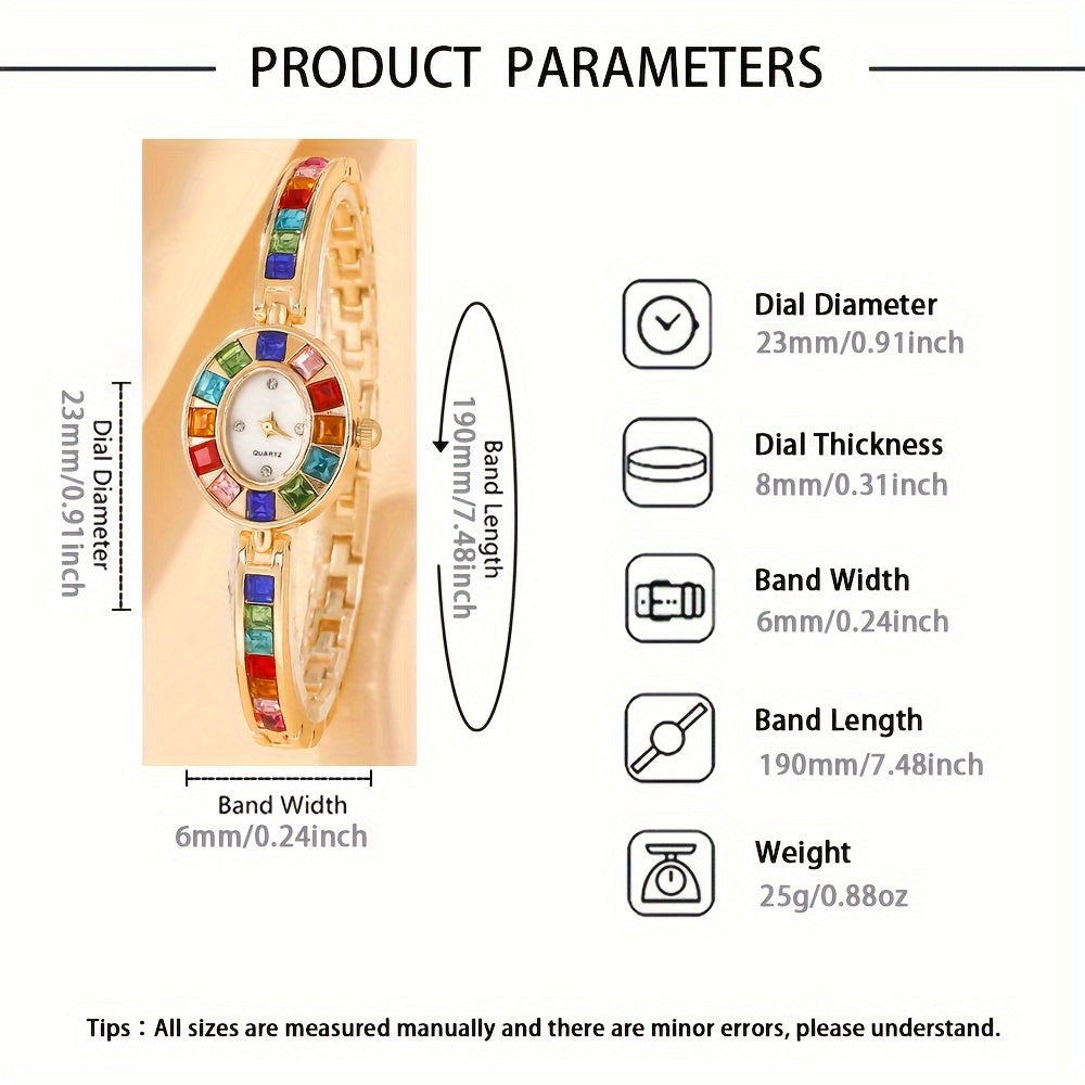 Women's Gold-Tone Watch with Colorful Rhinestones for Gift Occasions