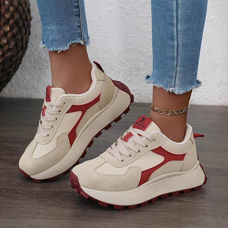 Women's White Black Outdoor Sneakers Low-Top Breathable Lace-Up Shoes