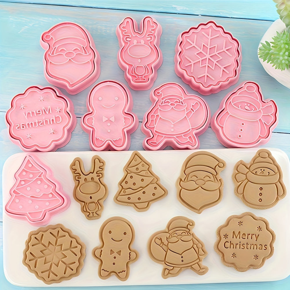 Set of 8 Christmas Cookie Stamp Tools with Snowflake Snowman Deer Santa Tree
