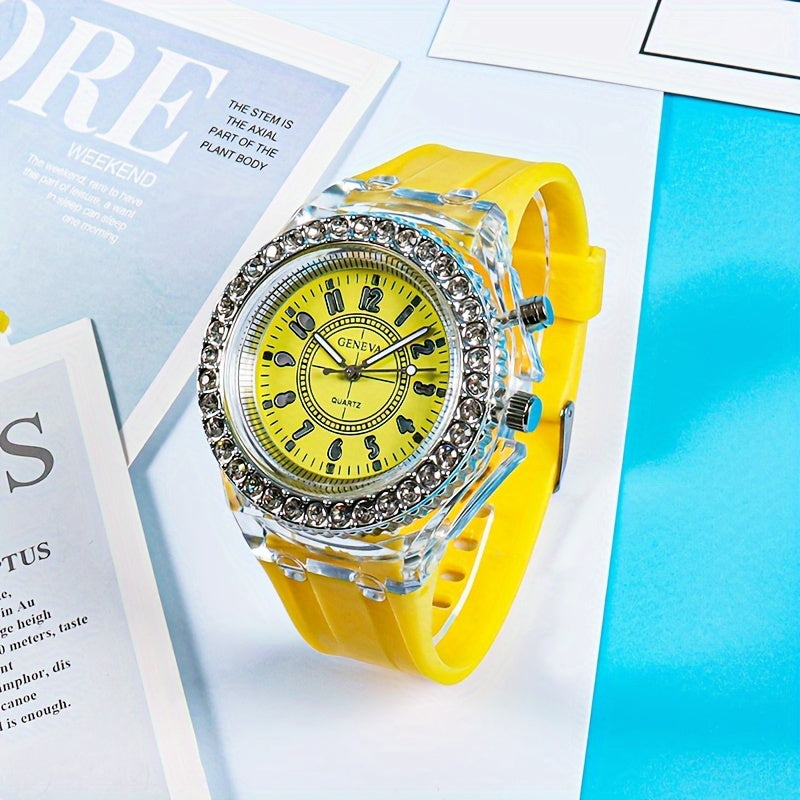 Luminous Student Digital Watch with Rhinestones Candy Colors for Teenagers