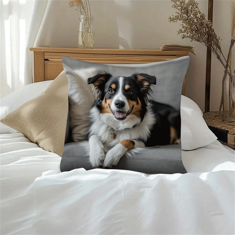 Australian Shepherd Throw Pillow Cover Square Cushion Case Removable Washable 45cm