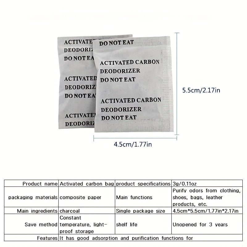 100-Pack Activated Carbon Air Purification Bags for Odor Removal in Home Car Wardrobe