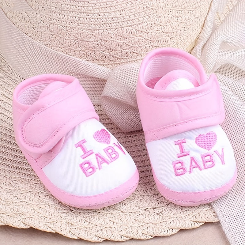 Toddler Soft Bottom Indoor Floor Covering Learning Shoes with Heart Embroidery