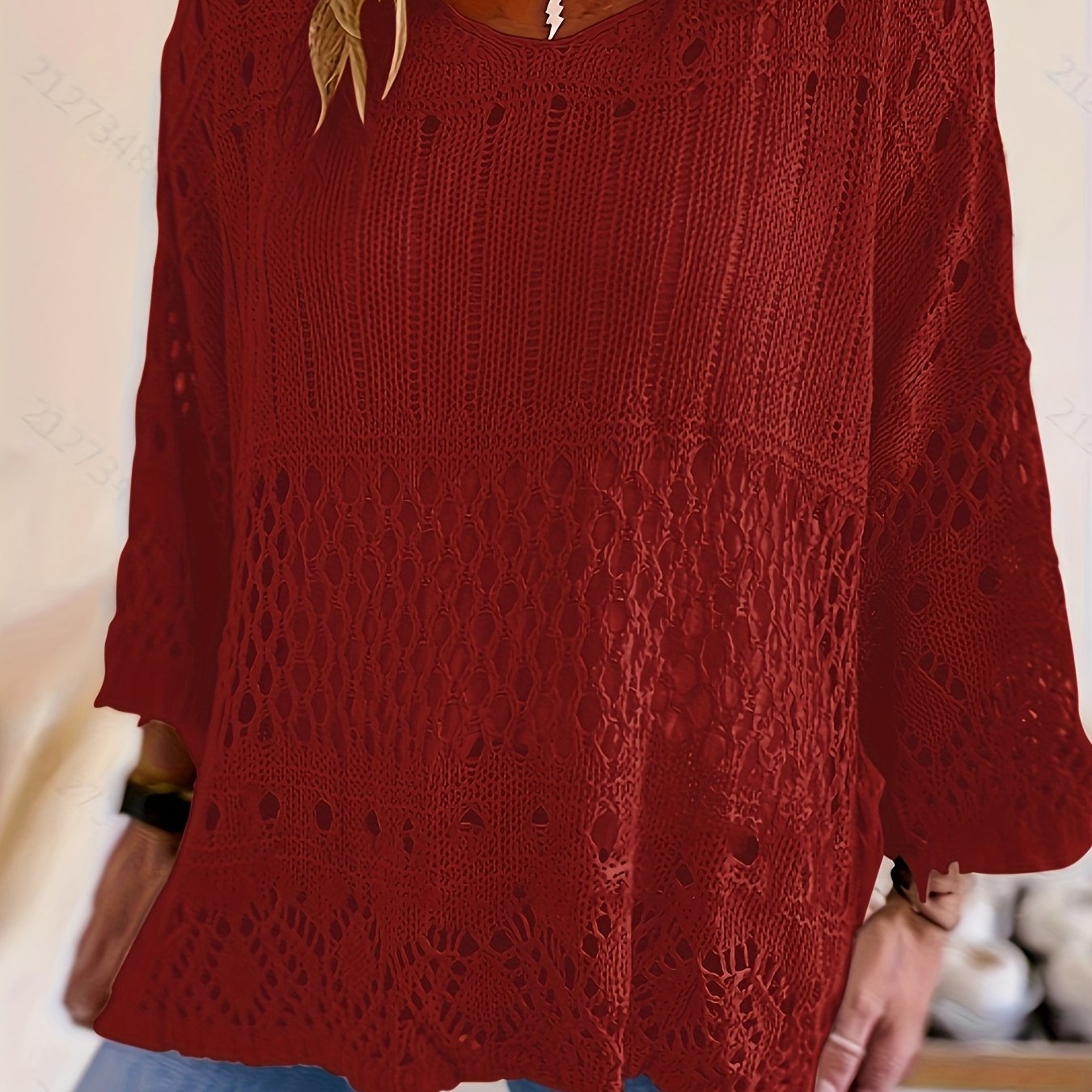 Туника для женщин больших размеров с объемным вязаным покрытием, 3/4 рукава, защита от солнца