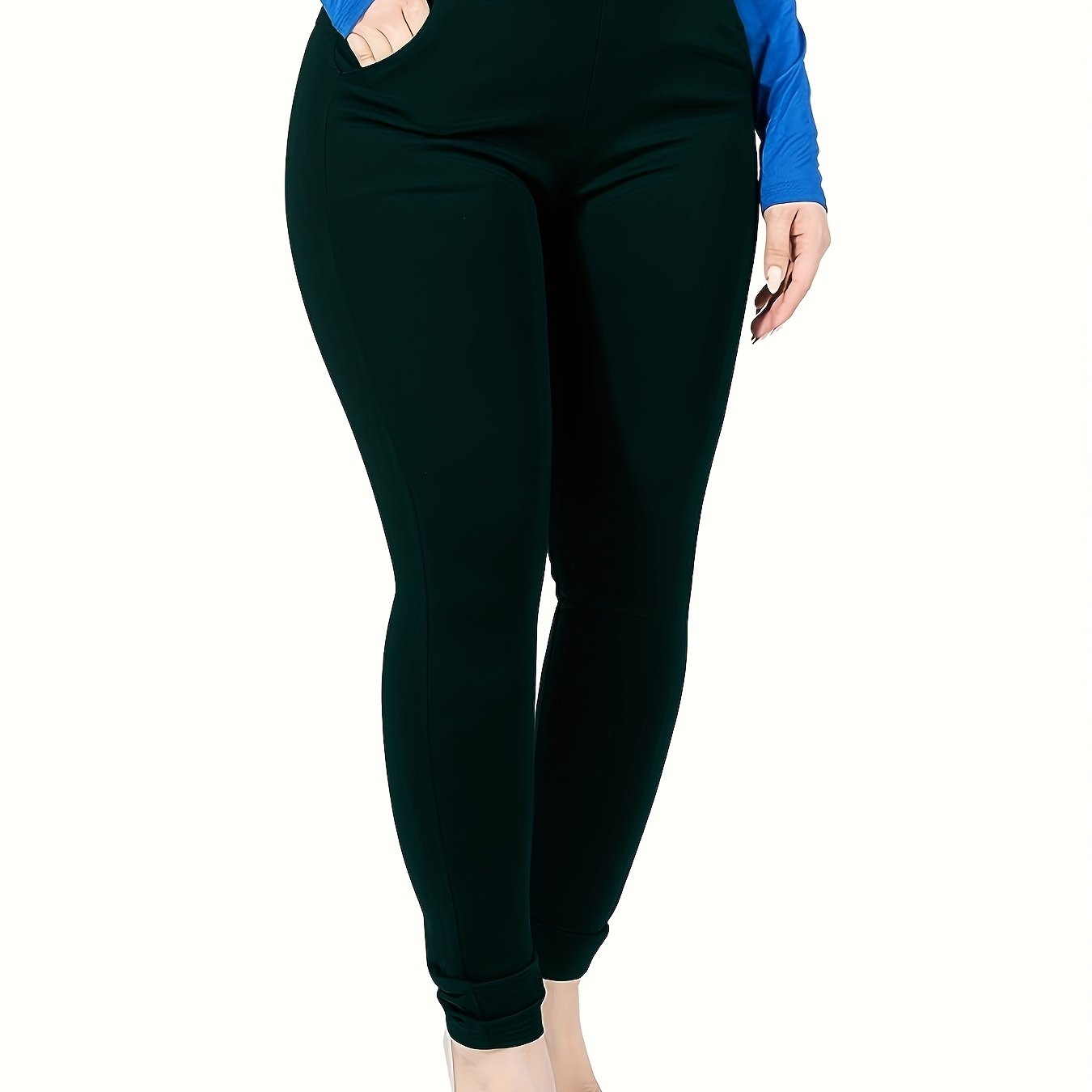 Plus Size Women’s Stretchy High Waist Pocket Leggings for Spring Fall