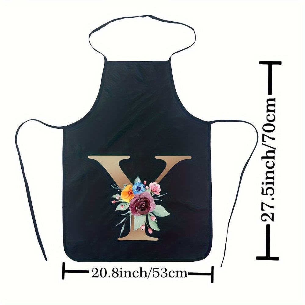 Women's Floral Polyester Kitchen Apron with Letter Print and Monogram