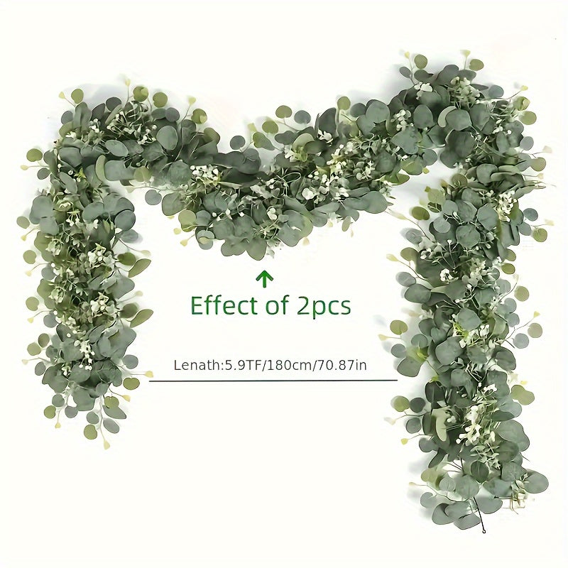 5-Pack Faux Eucalyptus Garland with White Flowers 179.83cm Artificial Silver Dollar Leaves for Home Decor Outdoor Patio