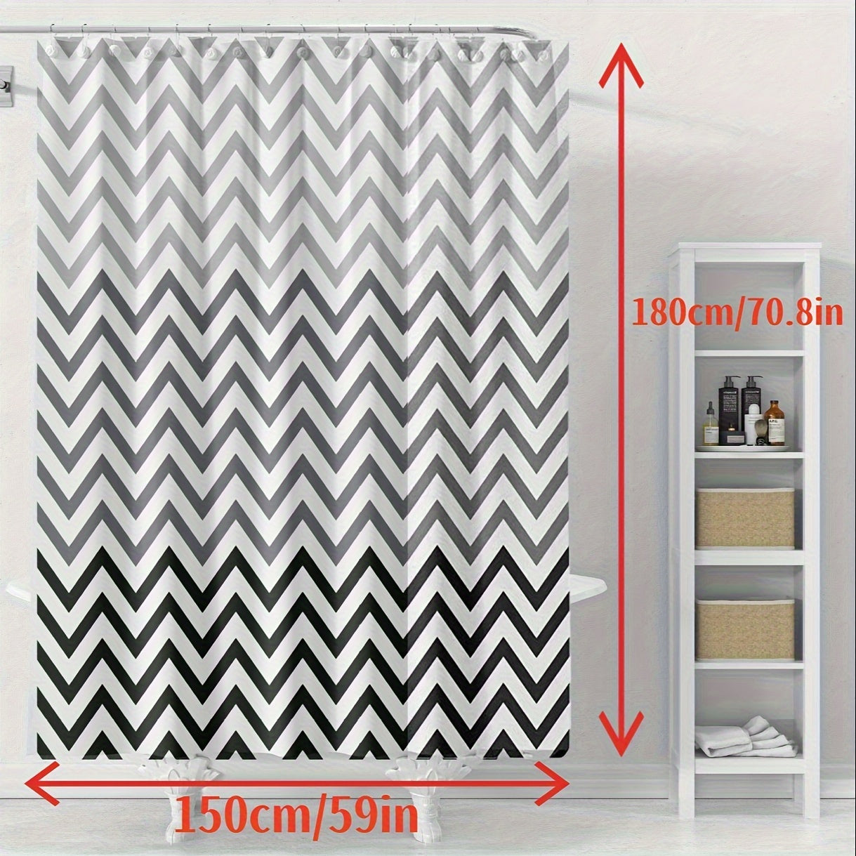 Black and White Chevron Shower Curtain Waterproof Machine Washable Includes Hooks for Bathroom Decor