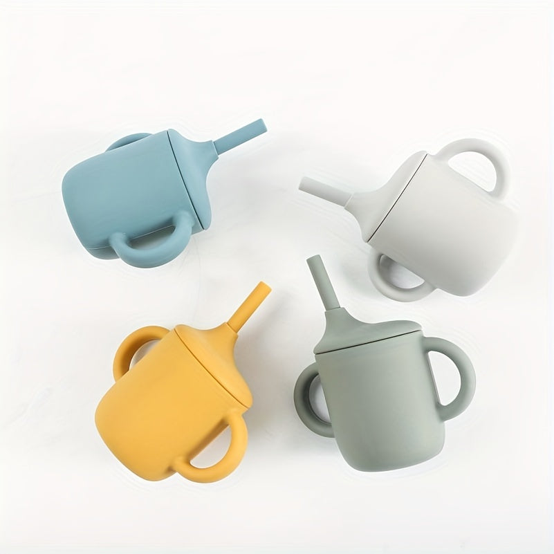 Toddler Silicone Training Cup with Straw Handle Anti-Spill Durable Heat-Resistant