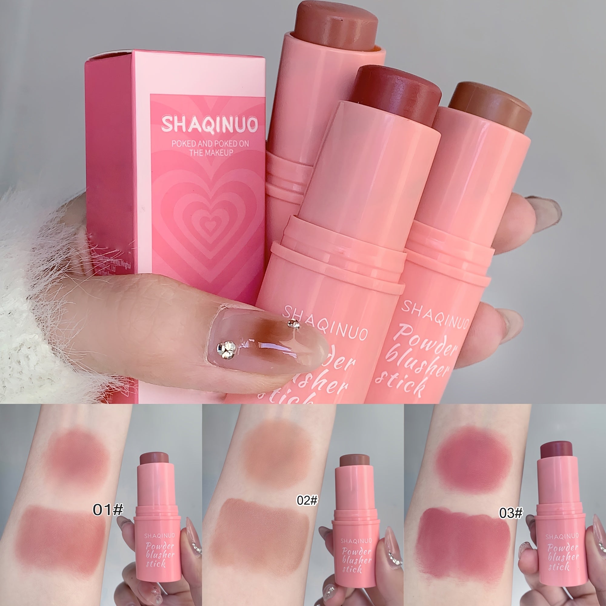 Set de barras de rubor para mujer, mate, a prueba de agua, natural, nude, 3 en 1, cuidado de la piel