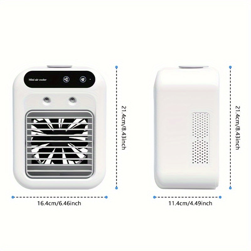 Portable Desktop Air Cooler with Rechargeable Lithium Battery, 2-Speed Wind, Mist Spray, Low Noise USB Charging