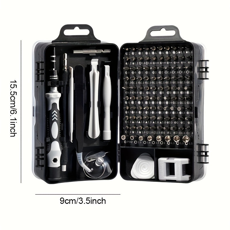 Universal 115 ta elementdan iborat aniq vintli vintli to'plam, magnitli ta'mirlash asboblari to'plami, ergonomik tutqich bilan