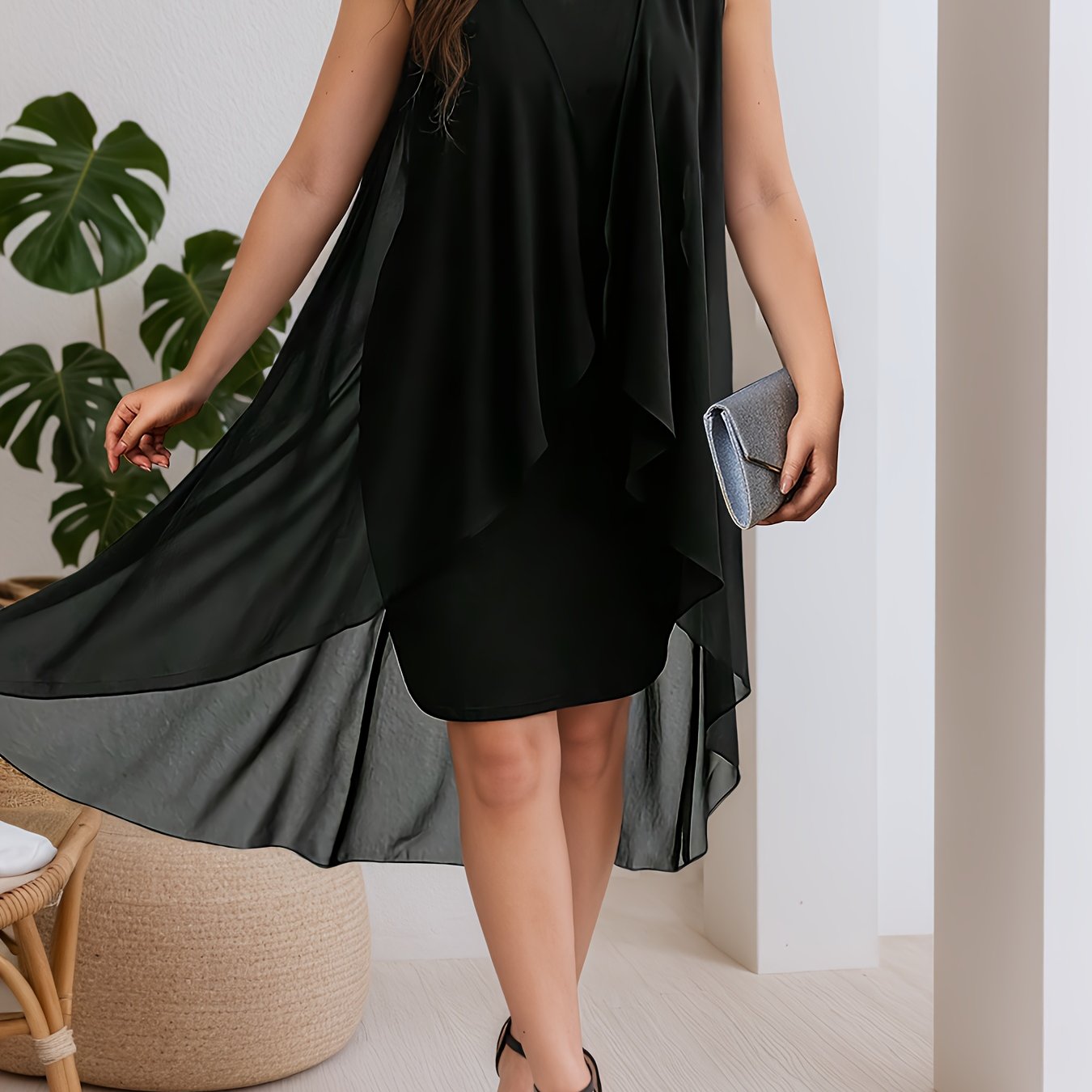 Women's Summer Dress Solid Color Crew Neck Plus Size Sleeveless