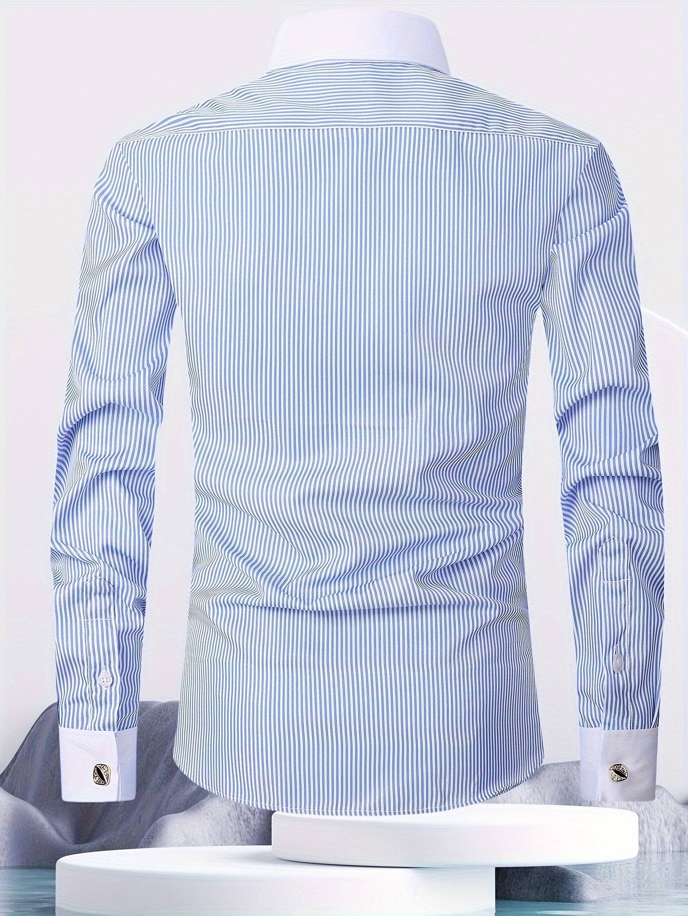 Men's Cotton French-Style Dress Shirt with Stripes and Cufflinks