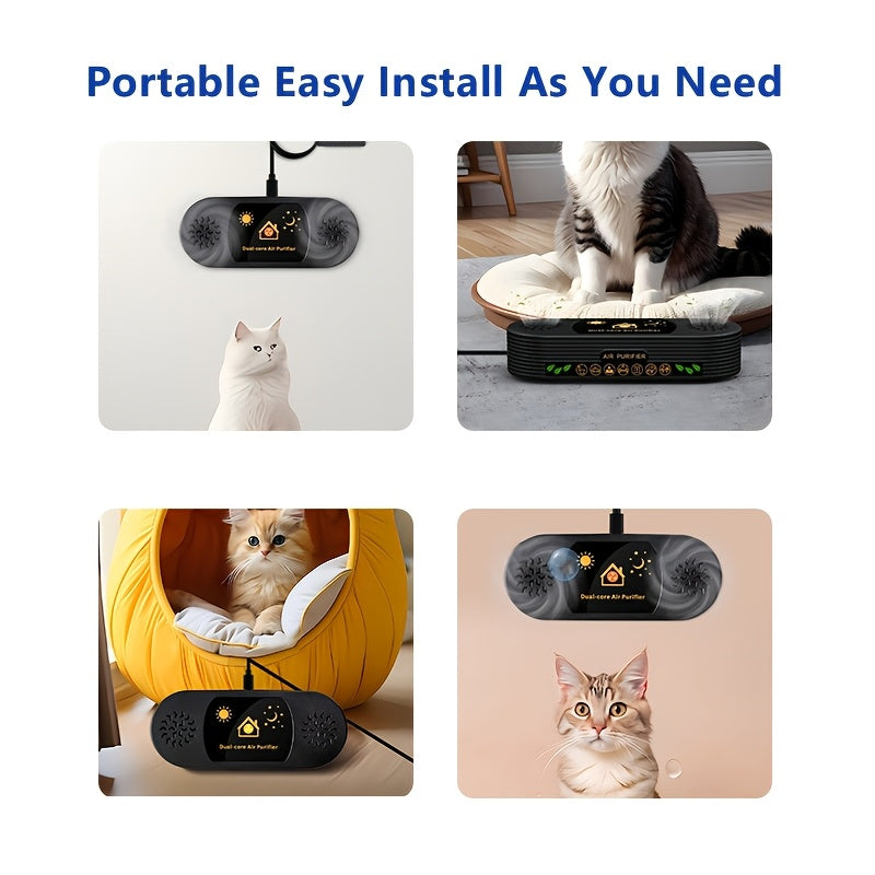 Dual-Core Pet Odor Eliminator Air Purifier USB Powered Quiet Wall-Mount