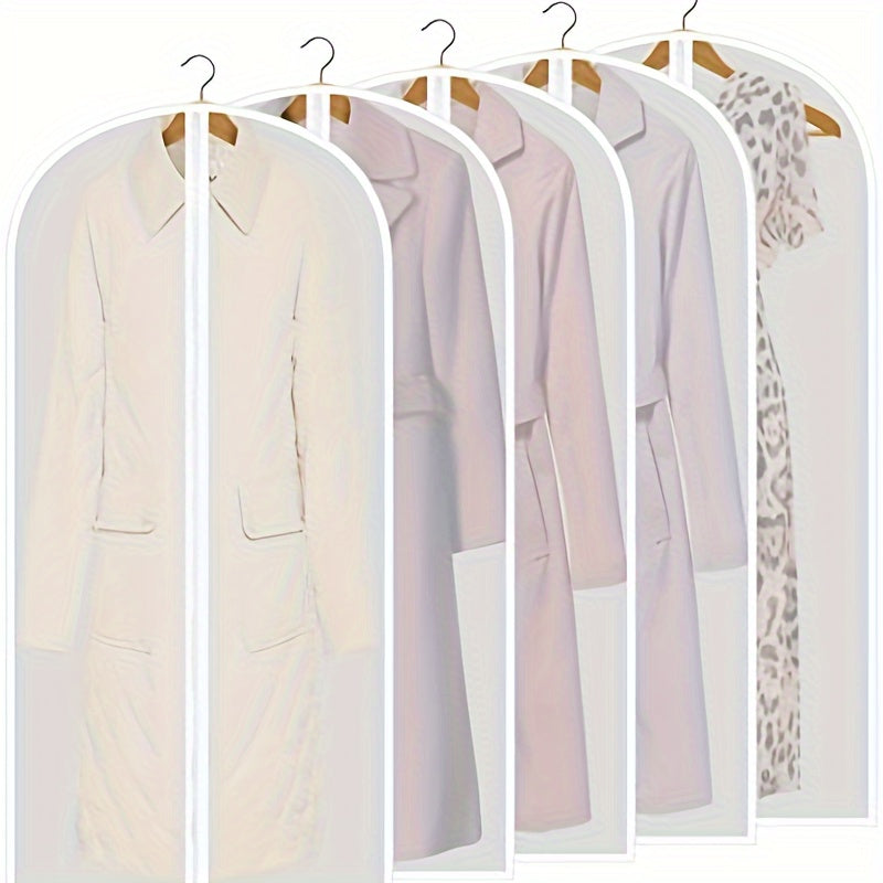 Juego de 5 bolsas impermeables para prendas de vestir para trajes, vestidos con cremalleras, protección contra polvo y polillas, 60cm x 140cm