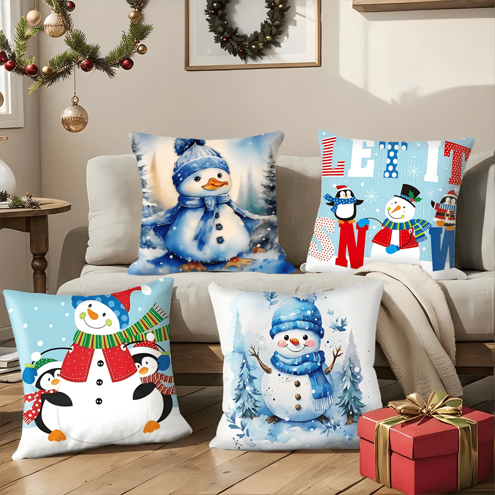 Christmas Snowman Pillow Cover Set 45x45cm Holiday Decor for Living Room or Bedroom