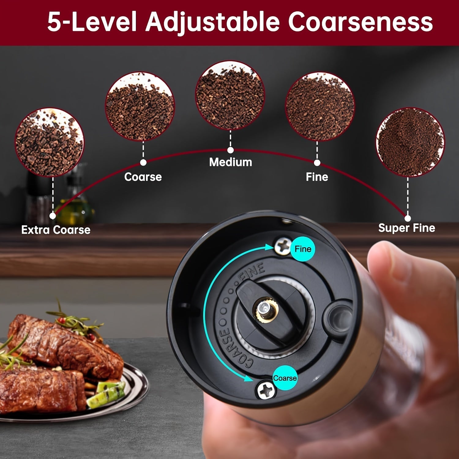 Stainless steeldan tayyorlangan elektr salt va murch maydalash to'plami