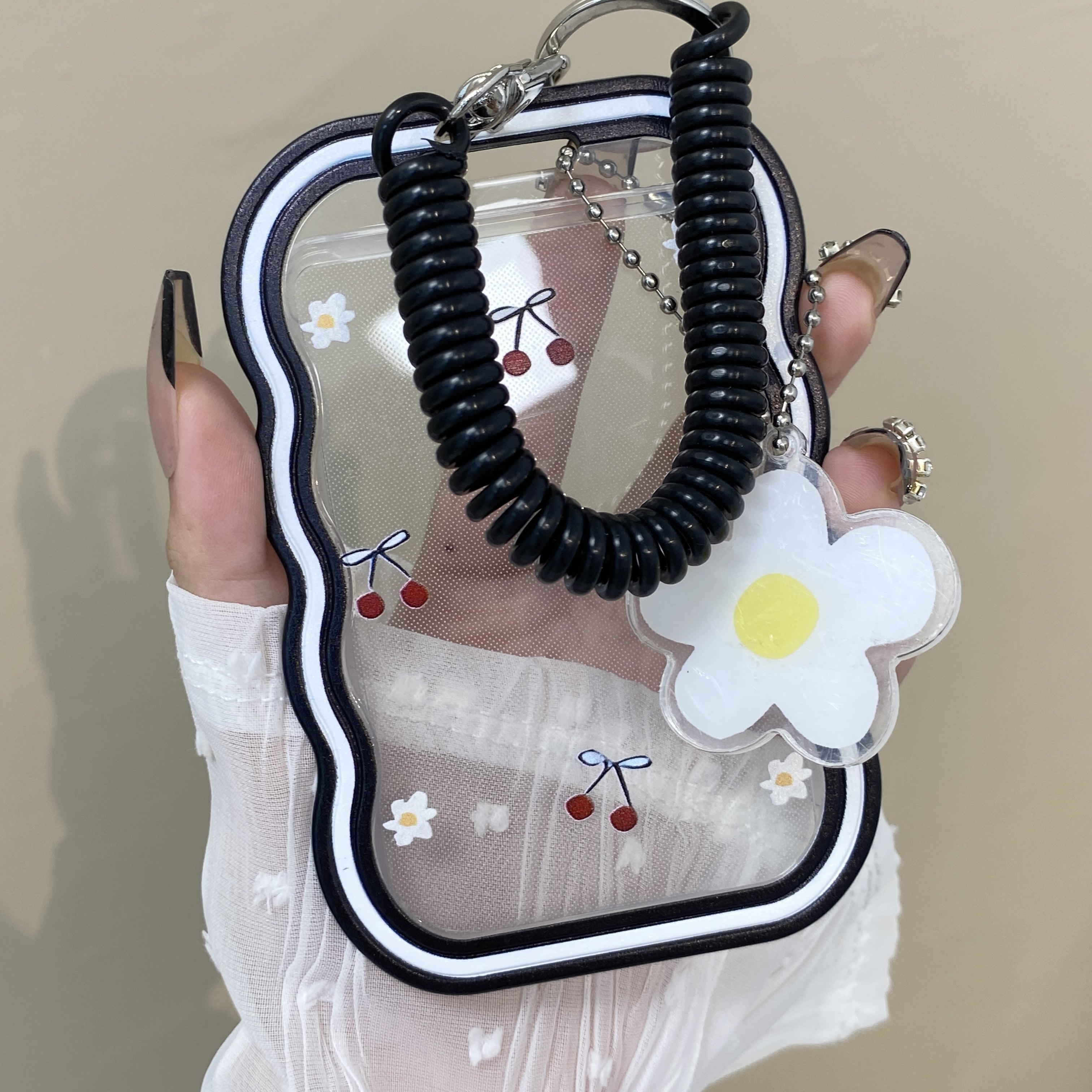 Cherry Blossom TPU Card Holder with Spring Lanyard for Daily Use and Travel