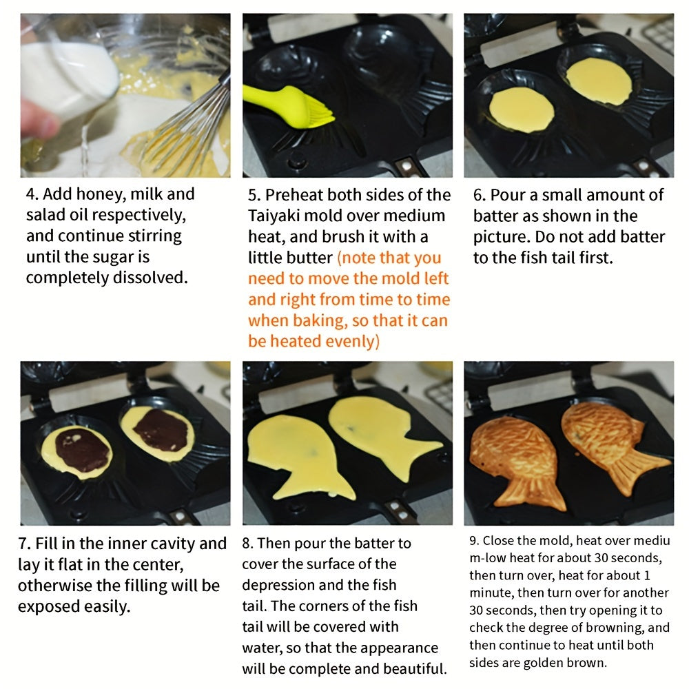 Fish-Shaped Nonstick Aluminum Taiyaki Maker with Handle for Home Grill