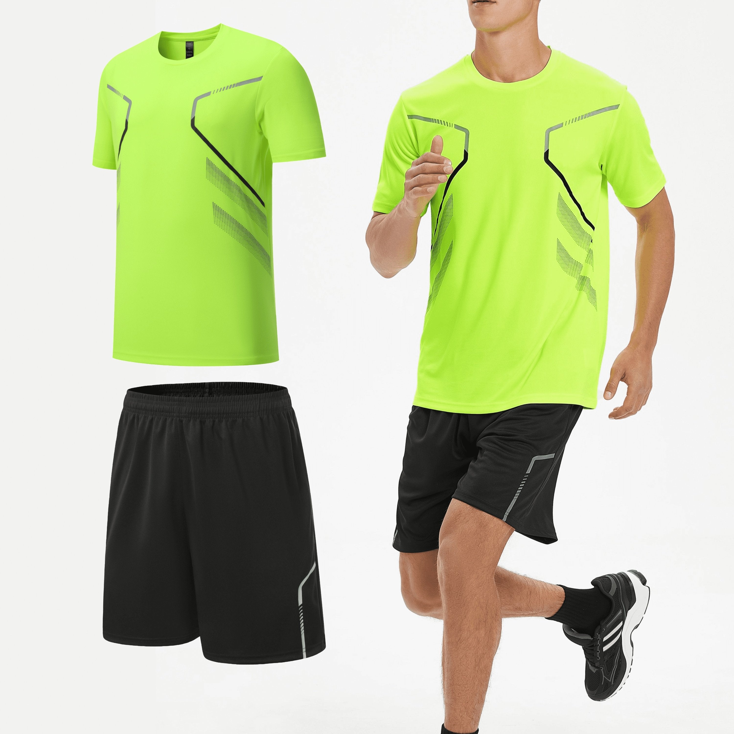 Men's Summer Quick-Dry Polyester Running Sportswear Set T-Shirt and Shorts