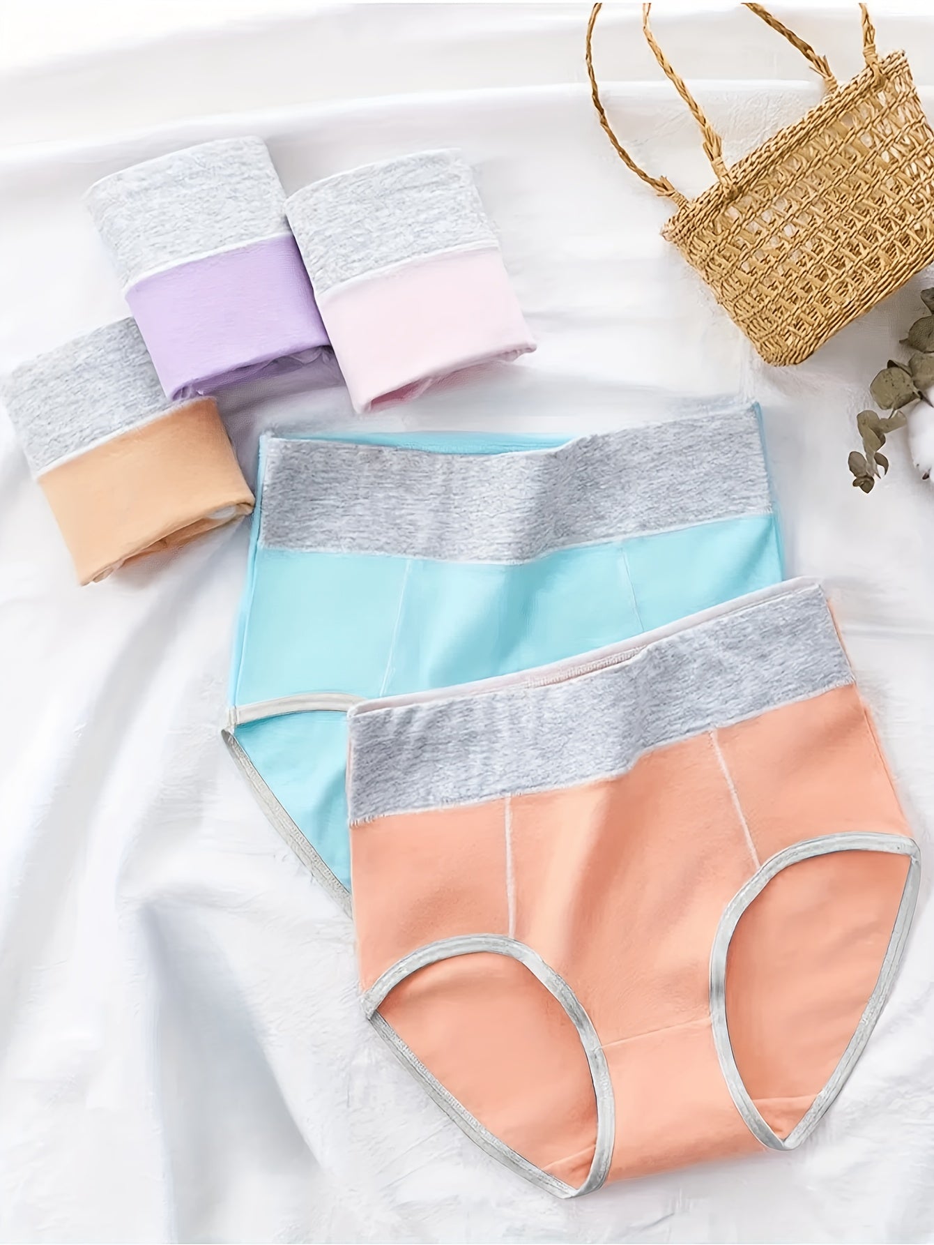 Women's Hipster Panties Set 5 Pack Pastel Color Block Breathable Cotton Spandex
