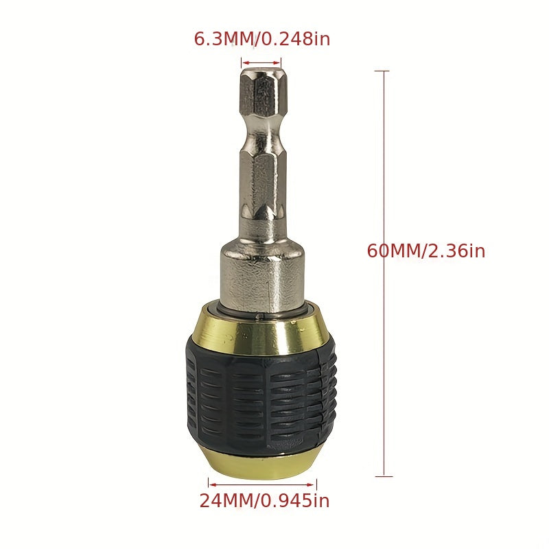 1pc 60mm Quick-Change Drill Chuck Adapter Carbon Steel 1/4" Hex for Impact Drivers