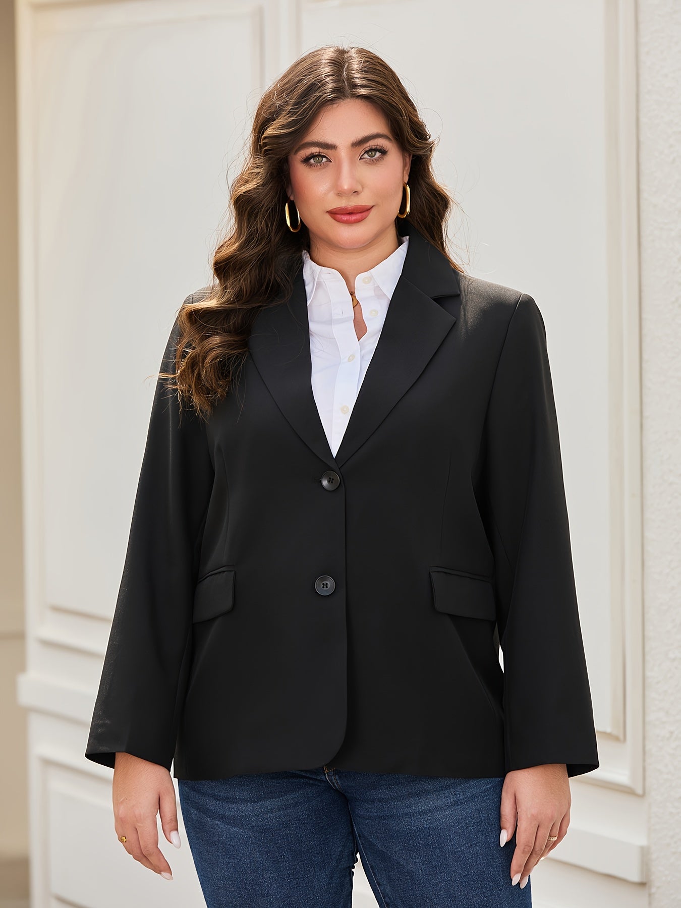 Women's Plus Size Blazer Business Casual Long Sleeve Notch Lapel Black