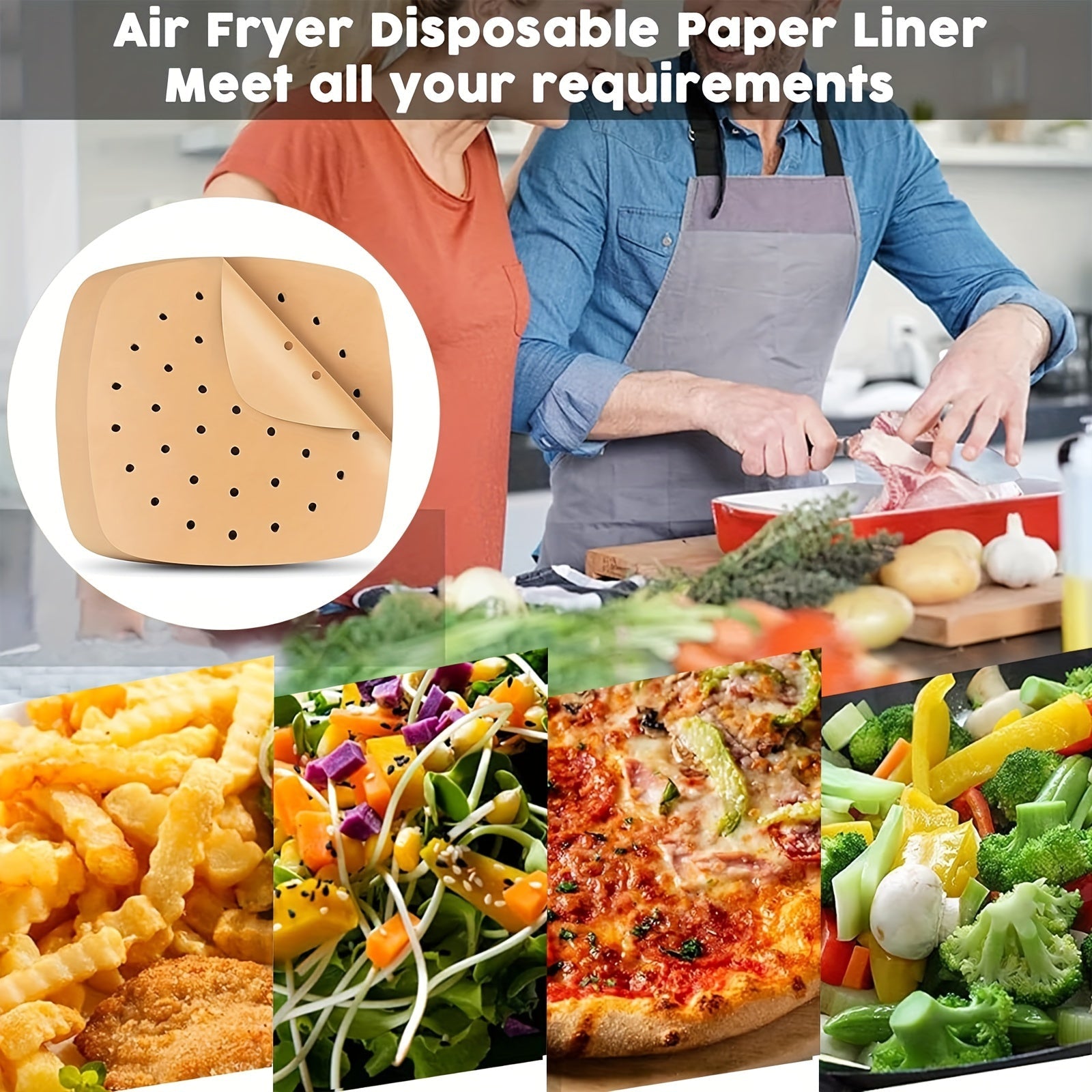 100 Square Parchment Paper Liners for Air Fryer Baking and Steaming