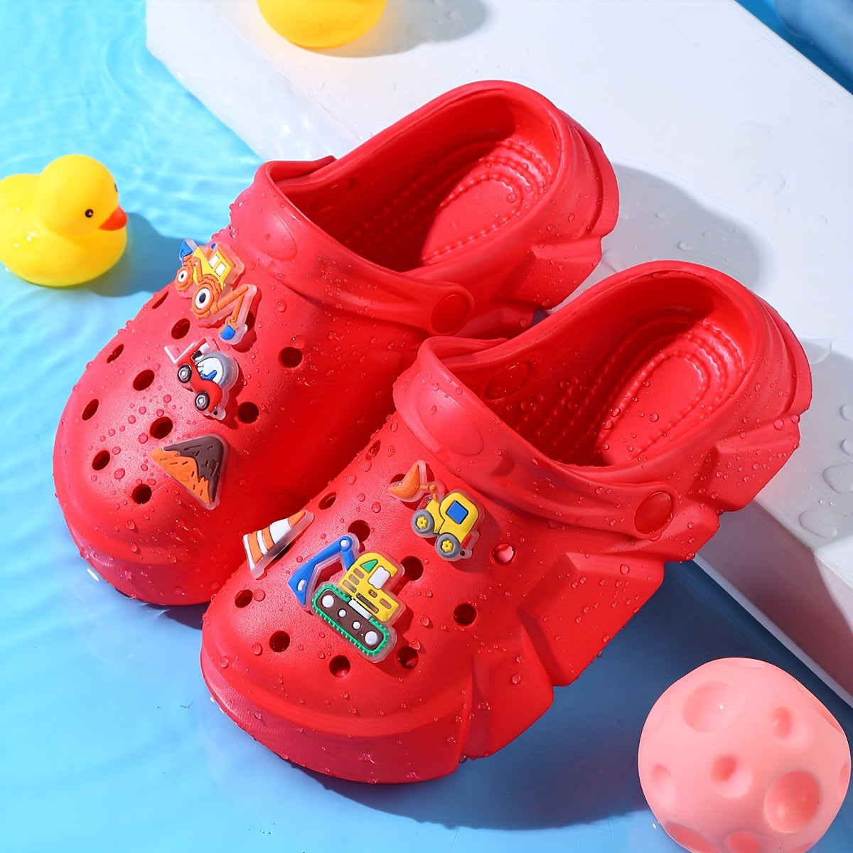 Zapatillas de EVA para niños con charms de excavadora, ligeras, antideslizantes, para uso en interiores y exteriores