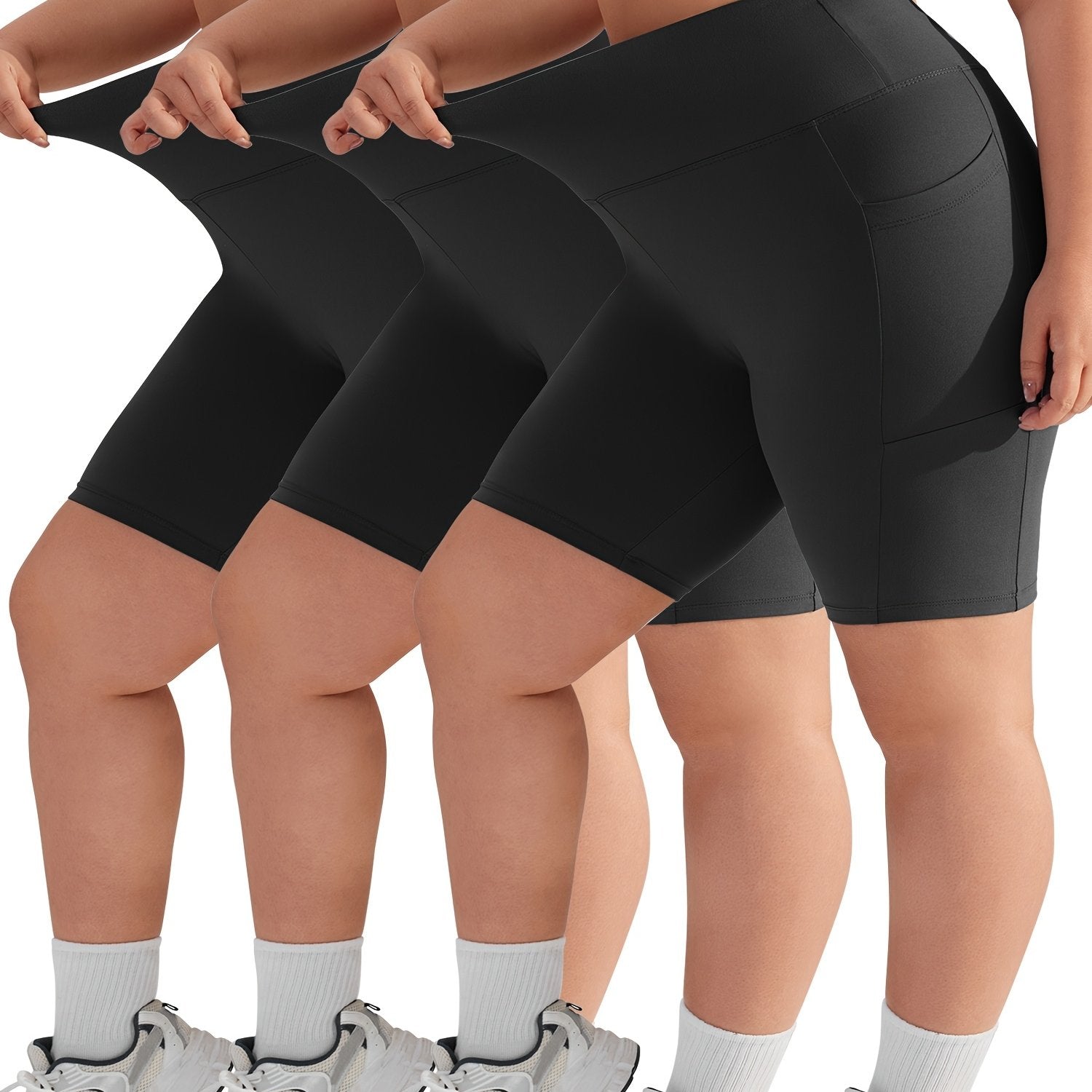 Plus Size Solid Skinny Shorts Casual Stretchy Side Pocket Leggings