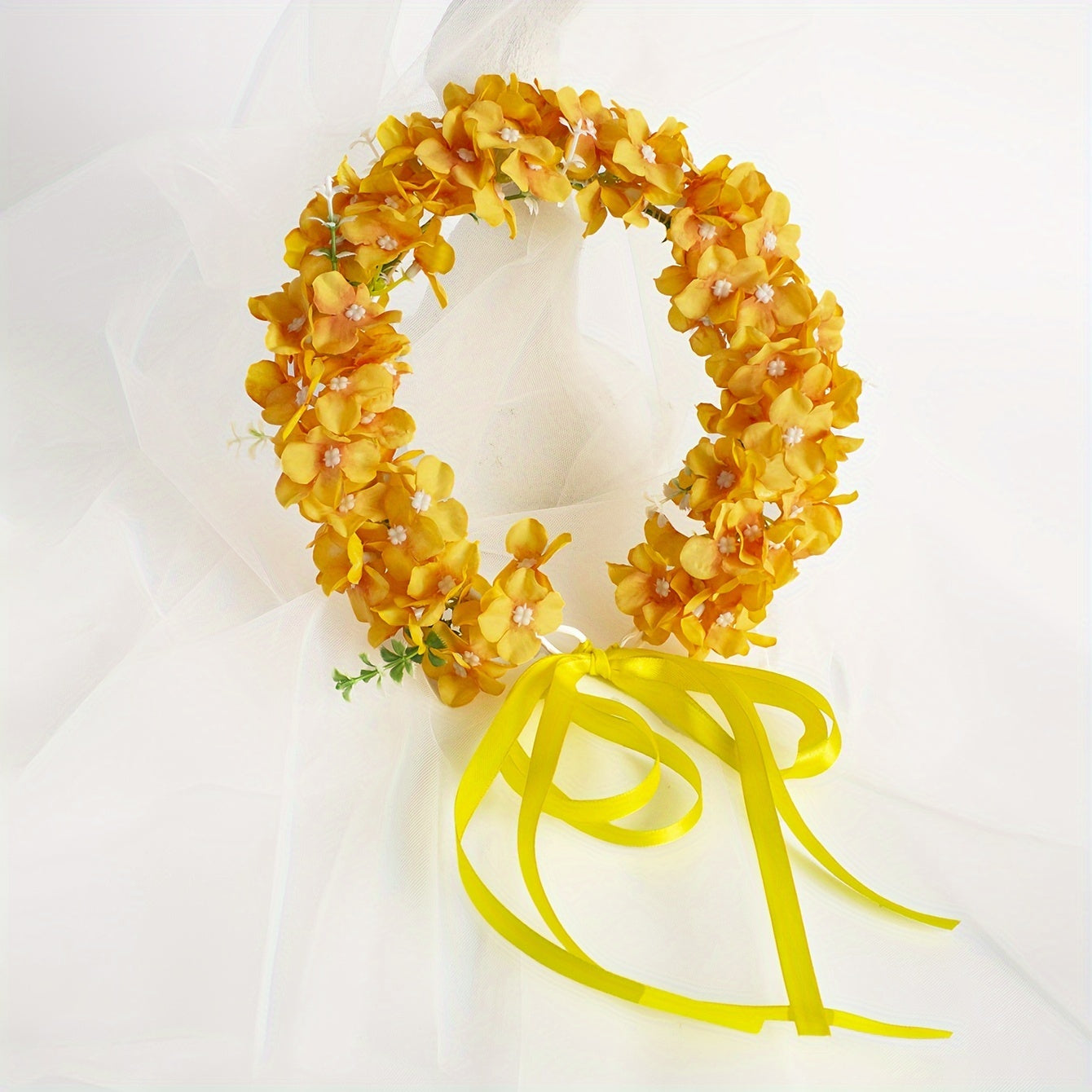 Floral Bridal Headband Hydrangea Flower Crown with Ribbon Tie for Weddings and Parties