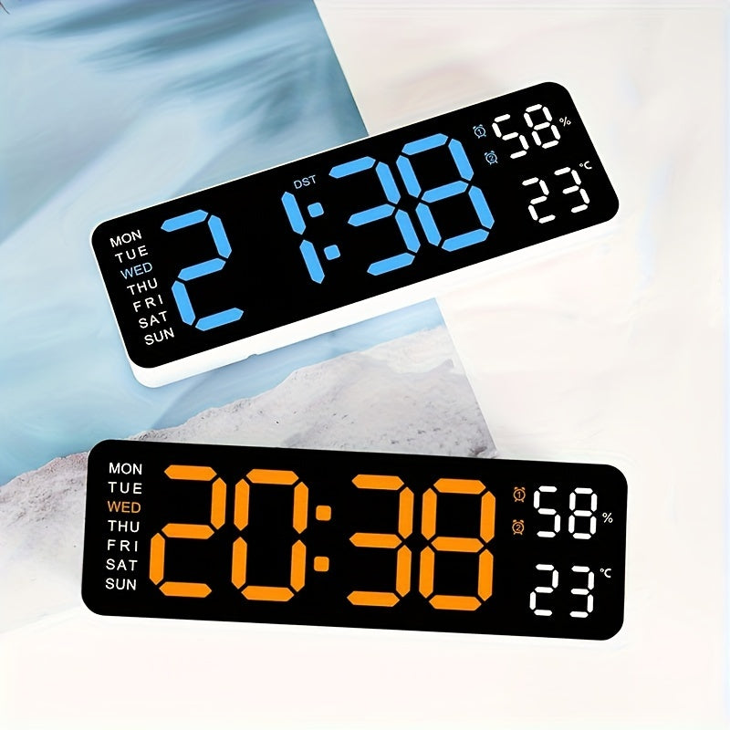 Digital Wall Clock with Large Display Temperature Humidity Weather Icons USB Powered Wall Mount