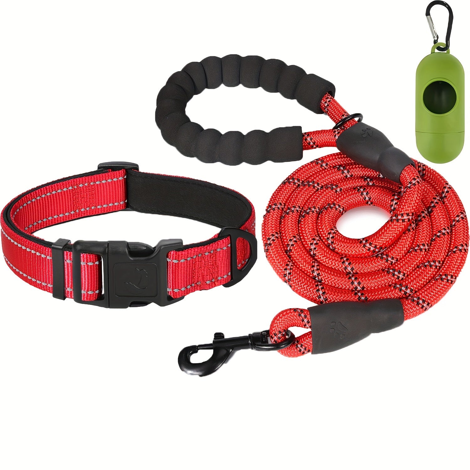 Reflective Dog Leash and Adjustable Nylon Collar Set for All Sizes